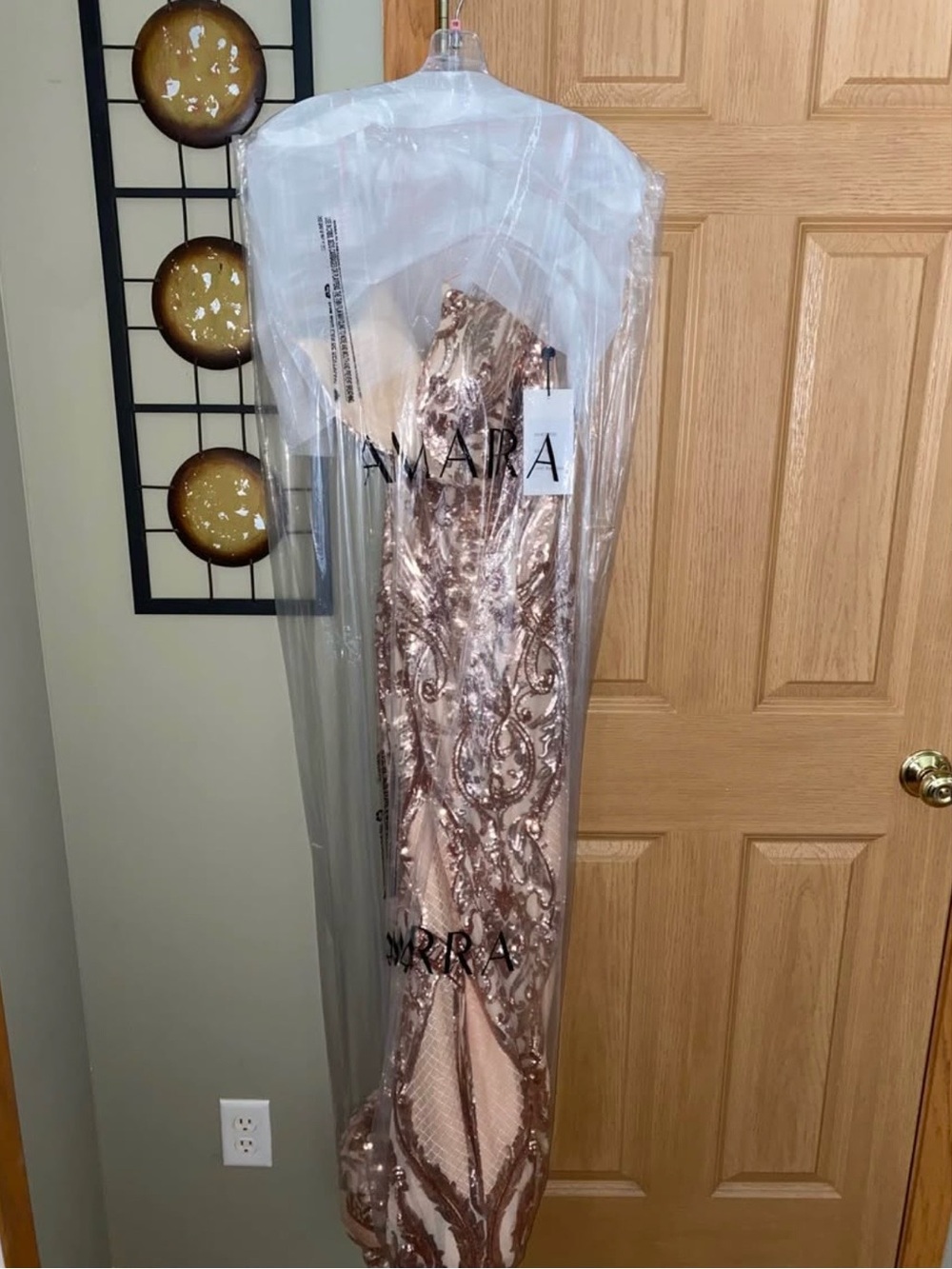 AMARRA Rose Gold Sequin Prom Dress